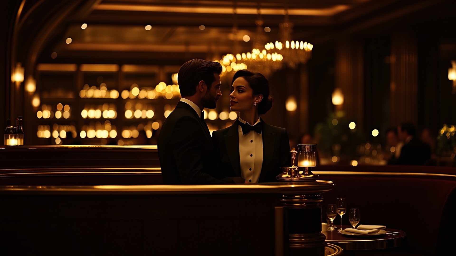 A couple sharing an evening together at a refined restaurant